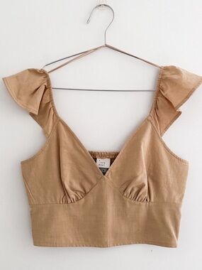 A New Day Tan Flutter-Sleeve V-Neck Crop Top size L